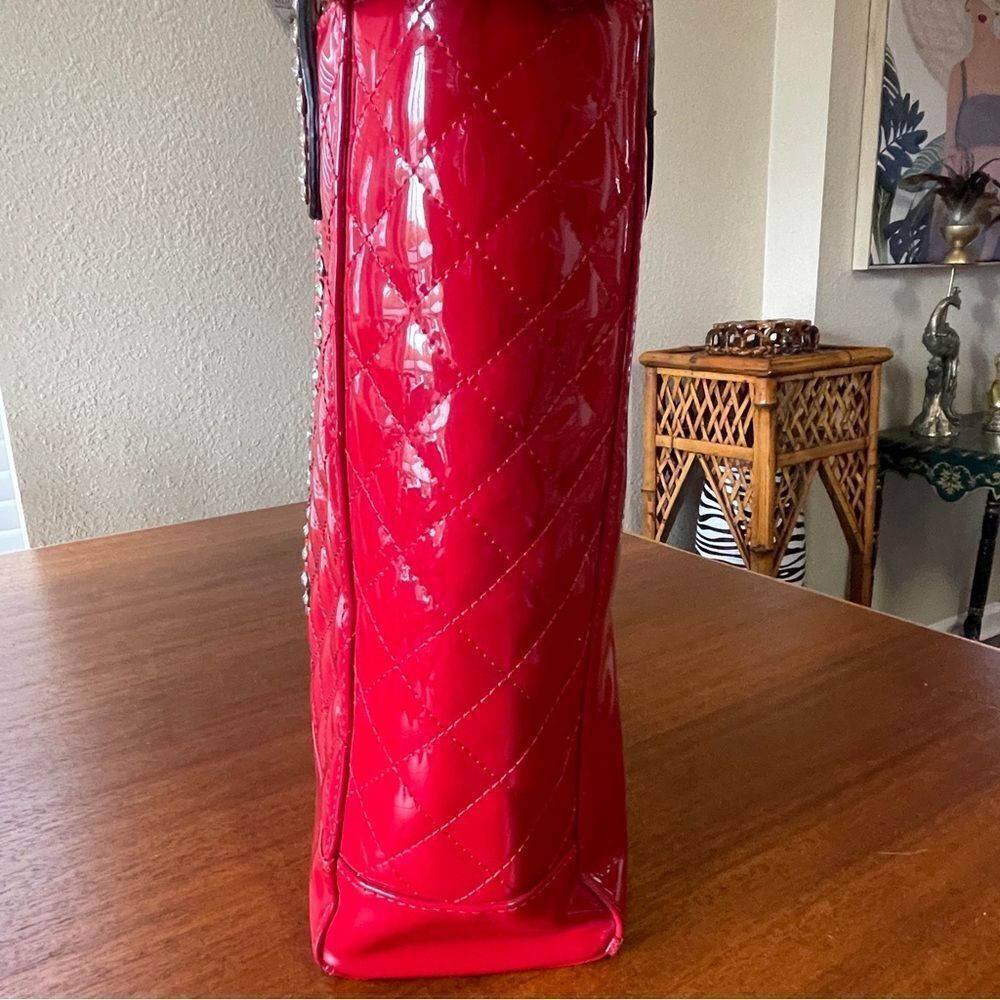 Question Mark ? Handbag Red With Studded Rhinestone Detail Quilted Stitching - Picture 7 of 16